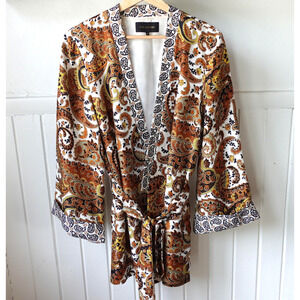 Kobi Halperin Jacket Womens M/L Brown Paisley Silk Kimono Belted Boho Print Top